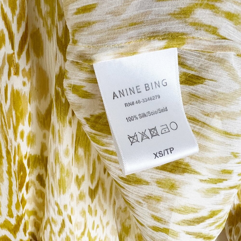 Anine Bing 100% Silk Caleb Shirt Leopard Animal Print Balloon Sleeve Oversized - Picture 10 of 16